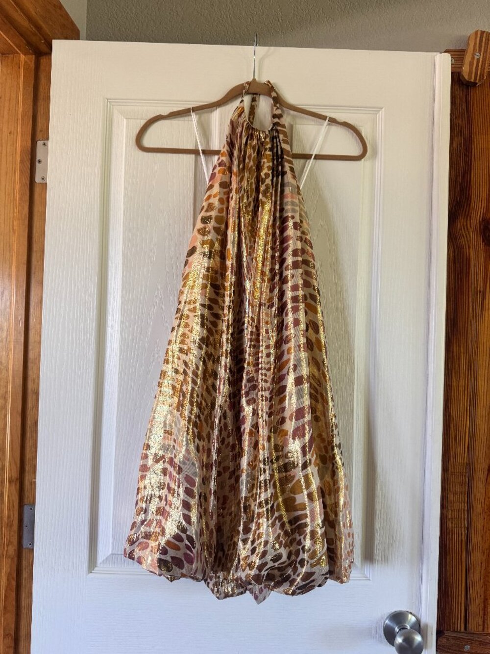 ABS by Allen Schwartz Silk Halter Bubble Dress, Lamé/metallic, Size 2, GUC